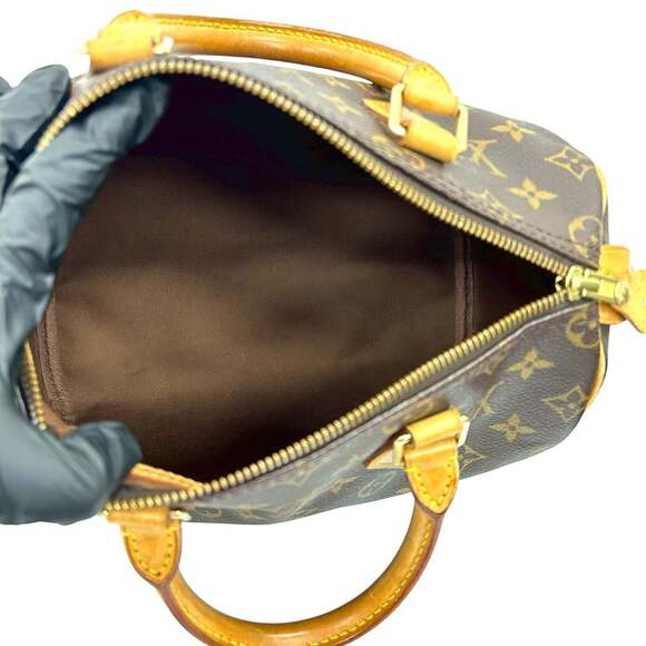 LOUIS VUITTON Authentic Brown Monogram Leather Speedy 25 Boston Bag - Picture 9 of 10